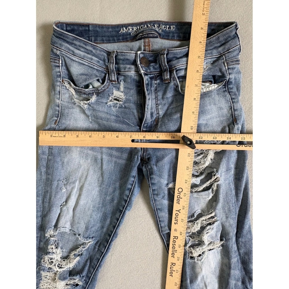 American Eagle Super Super Stretch Distressed Skinny Jeans Blue Denim 28x22 - Picture 8 of 13